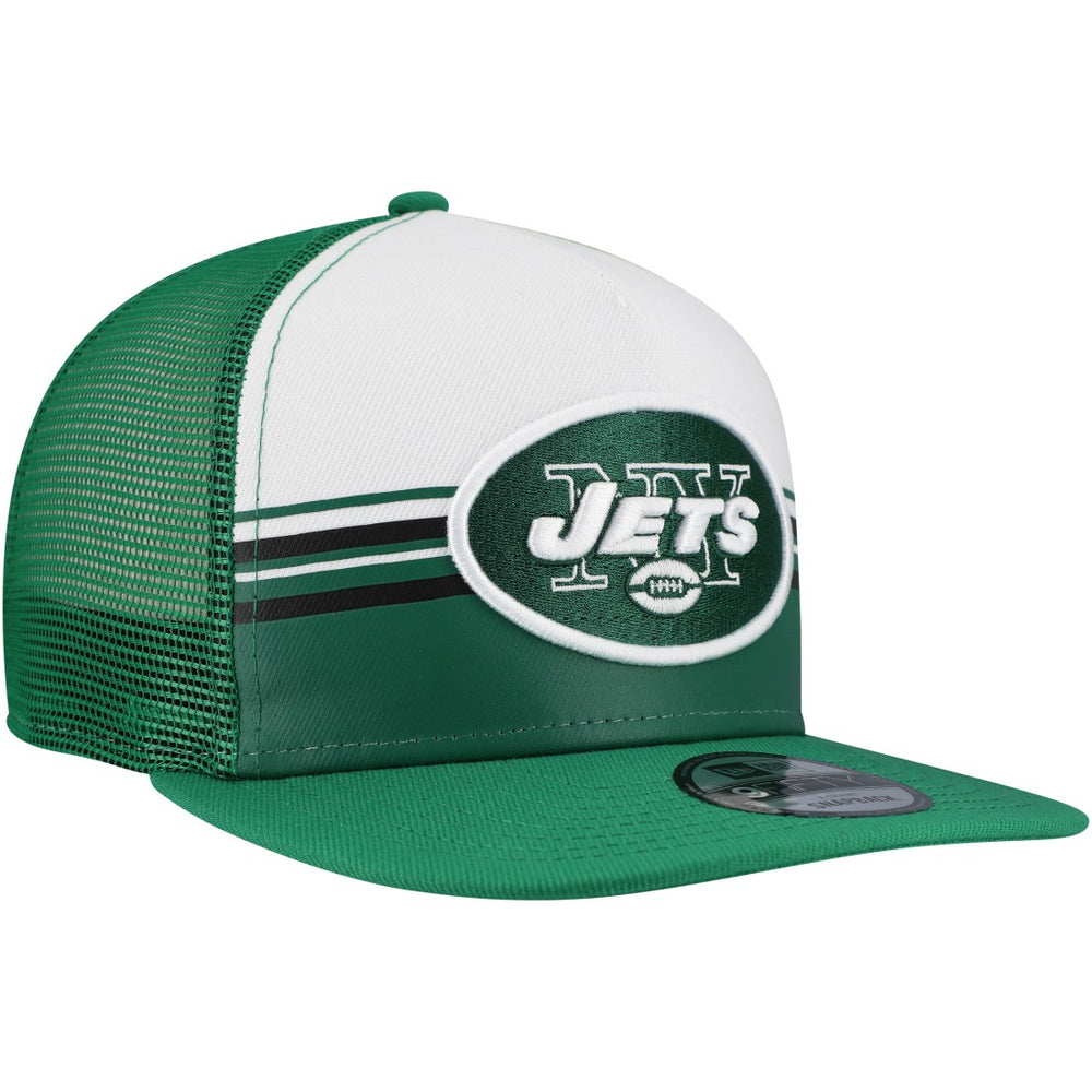 New York Jets New Era Striped A-Frame 9FIFTY Adjustable Trucker Snapback Hat White/Green | NFL