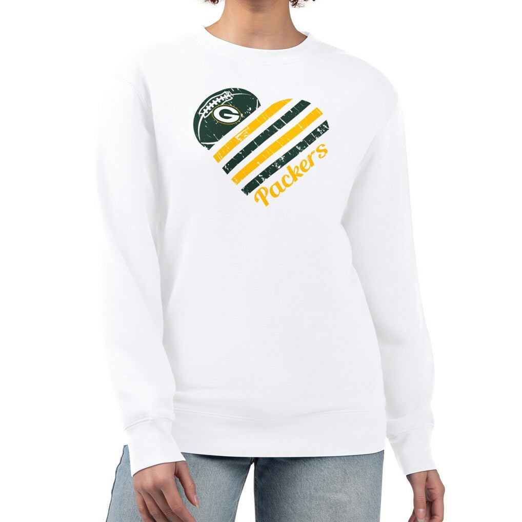 Green Bay Packers G-III 4Her by Carl Banks Women's Heart Graphic Fleece Pullover Sweatshirt White | NFL