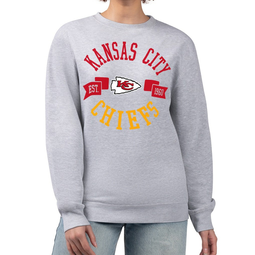 Kansas City Chiefs G-III 4Her by Carl Banks Women's Large Team Graphic Fleece Pullover Sweatshirt Heather Gray | NFL