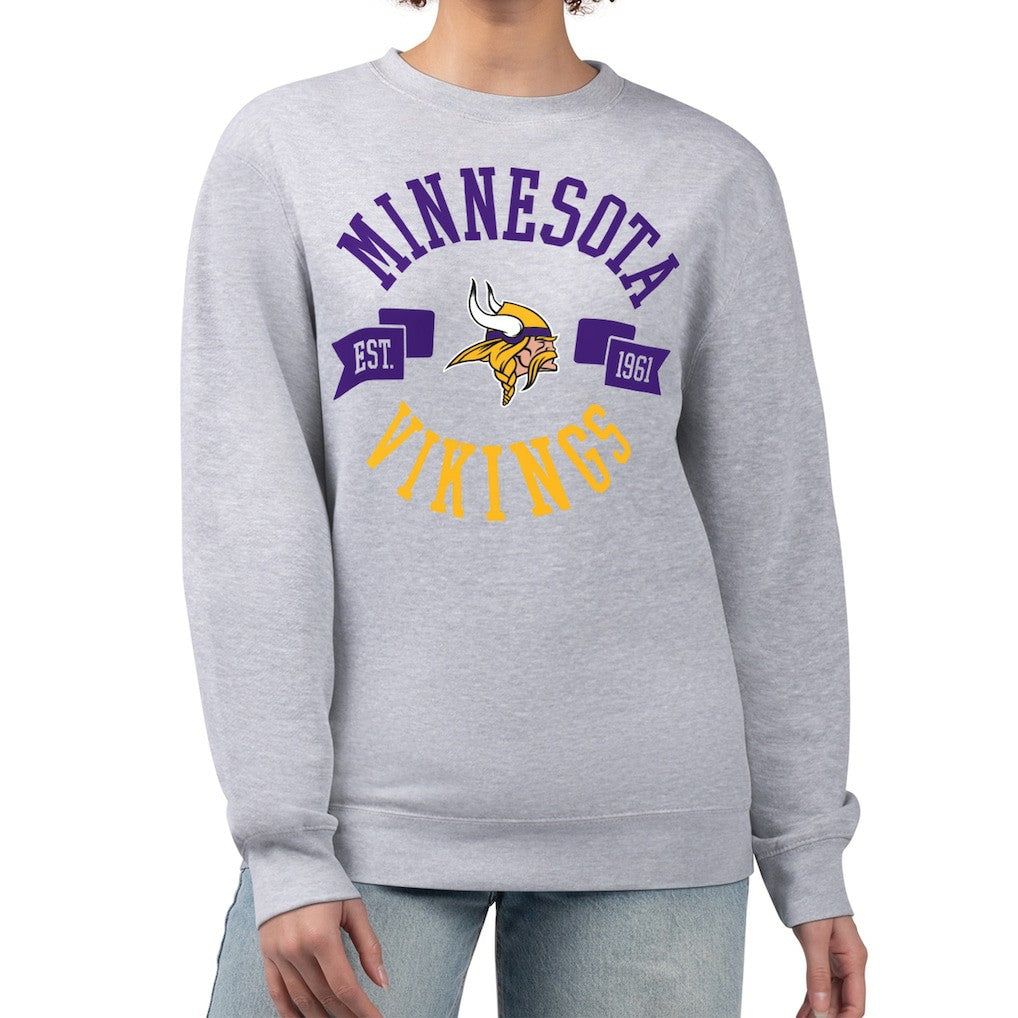 Minnesota Vikings G-III 4Her by Carl Banks Women's Large Team Graphic Fleece Pullover Sweatshirt Heather Gray | NFL