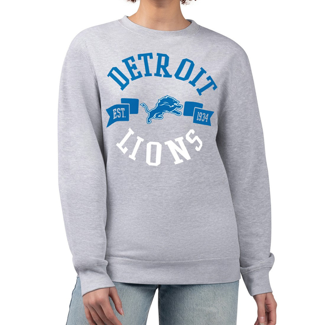 Detroit Lions G-III 4Her by Carl Banks Women's Large Team Graphic Fleece Pullover Sweatshirt Heather Gray | NFL