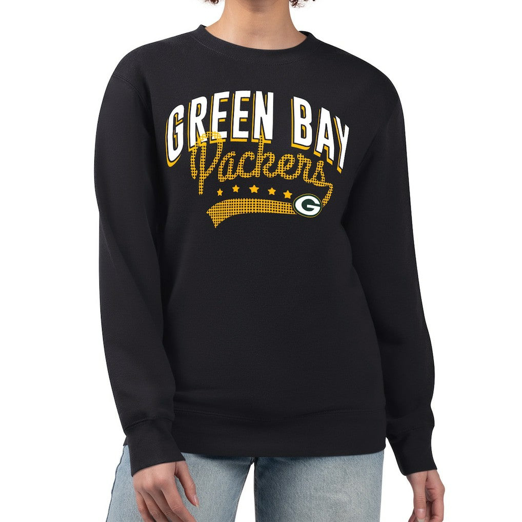 Green Bay Packers G-III 4Her by Carl Banks Women's Filigree Logo Graphic Fleece Pullover Sweatshirt Black | NFL