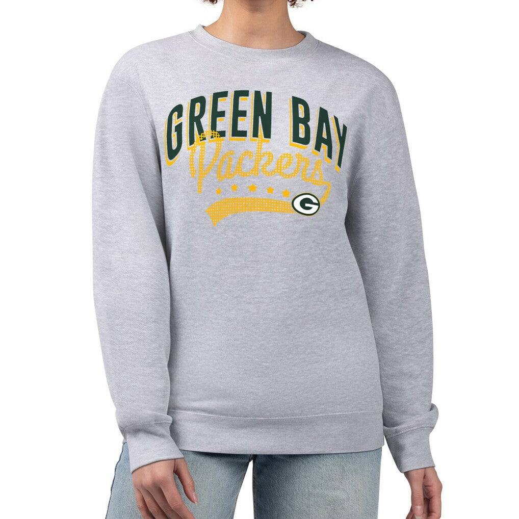 Green Bay Packers G-III 4Her by Carl Banks Women's Filigree Logo Graphic Fleece Pullover Sweatshirt Heather Gray | NFL