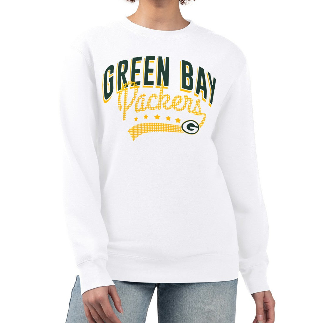 Green Bay Packers G-III 4Her by Carl Banks Women's Filigree Logo Graphic Fleece Pullover Sweatshirt White | NFL