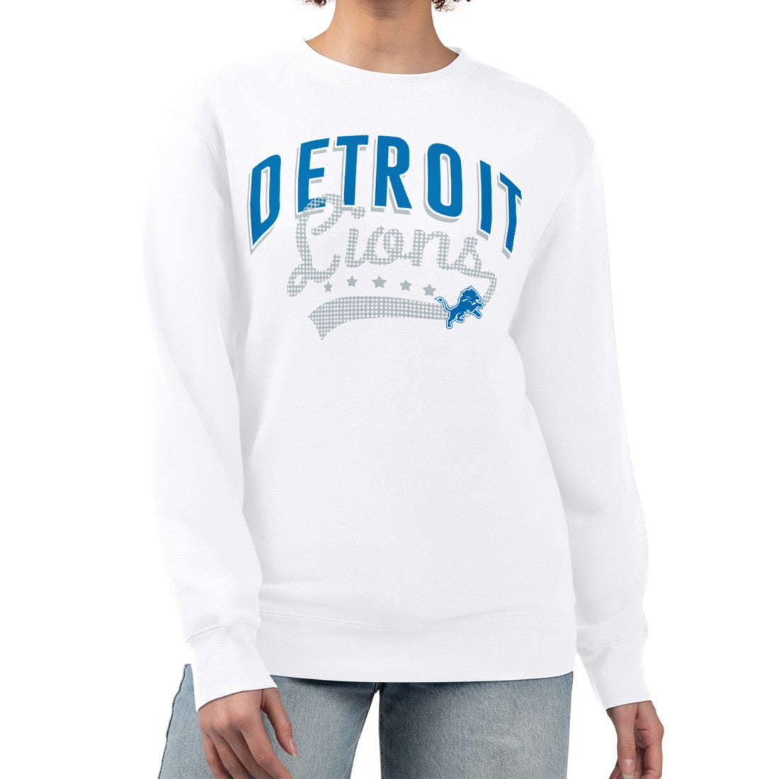 Detroit Lions G-III 4Her by Carl Banks Women's Filigree Logo Graphic Fleece Pullover Sweatshirt White | NFL