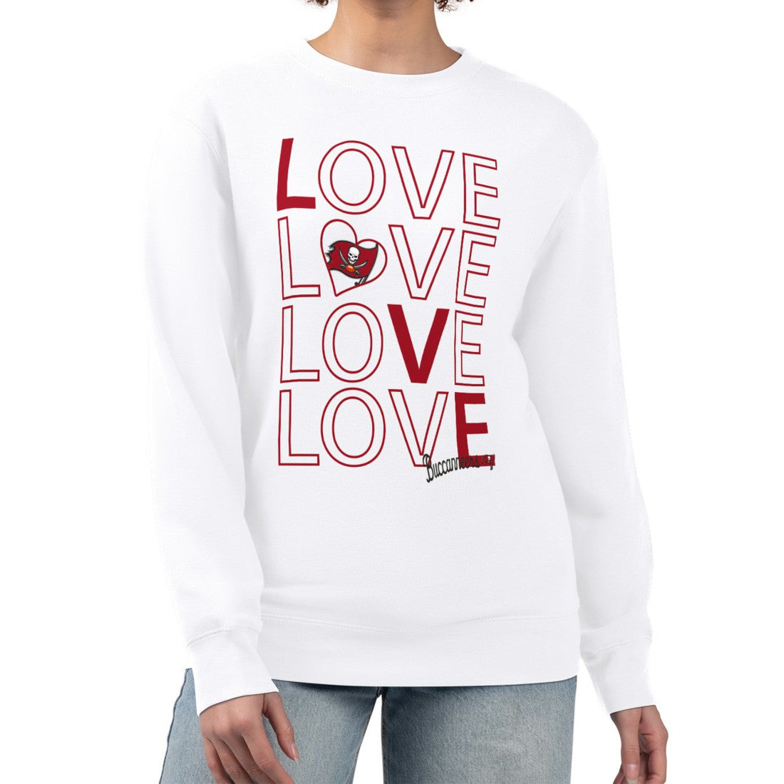 Tampa Bay Buccaneers G-III 4Her by Carl Banks Women's Lots of Love Graphic Fleece Pullover Sweatshirt White | NFL