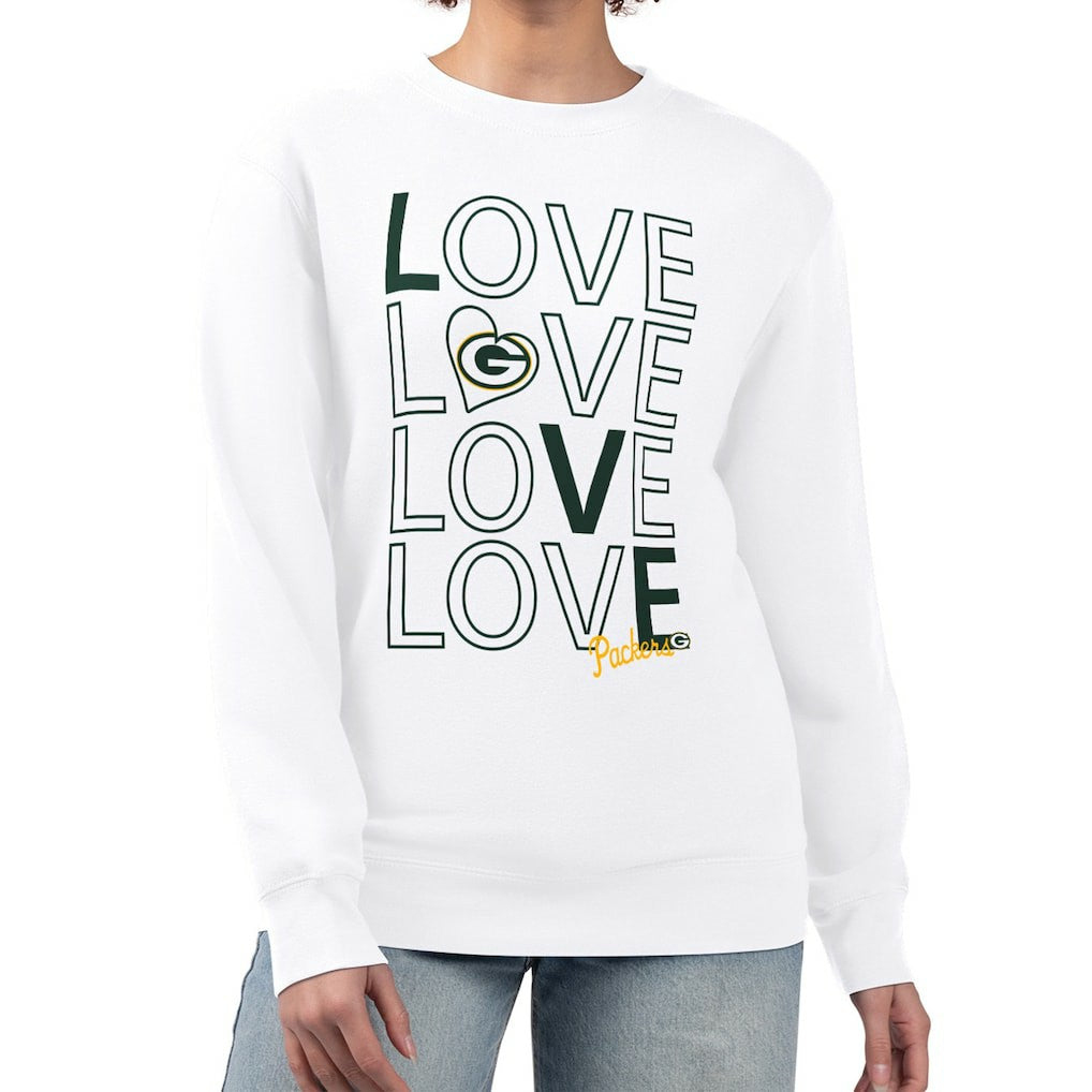 Green Bay Packers G-III 4Her by Carl Banks Women's Lots of Love Graphic Fleece Pullover Sweatshirt White | NFL