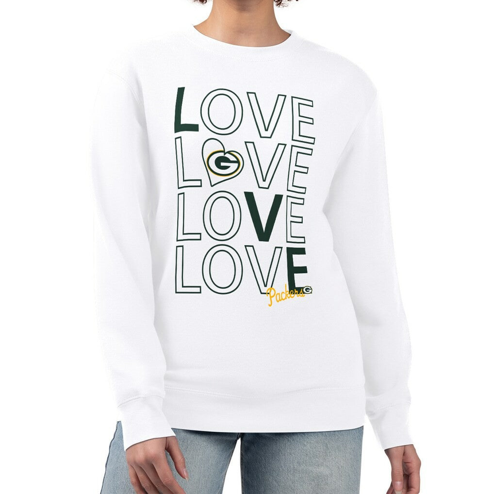 Green Bay Packers G-III 4Her by Carl Banks Women's Lots of Love Graphic Fleece Pullover Sweatshirt White | NFL