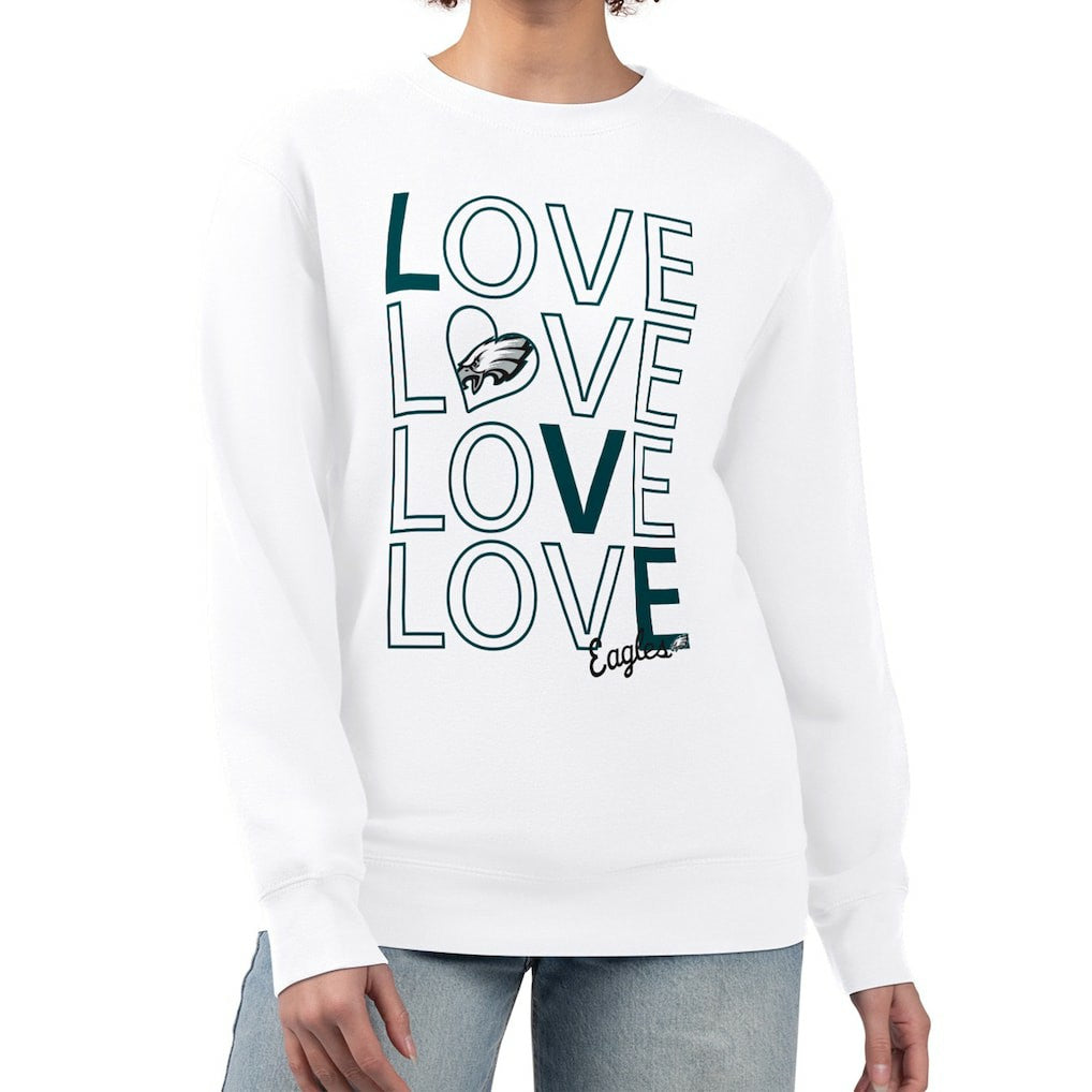 Philadelphia Eagles G-III 4Her by Carl Banks Women's Lots of Love Graphic Fleece Pullover Sweatshirt White | NFL