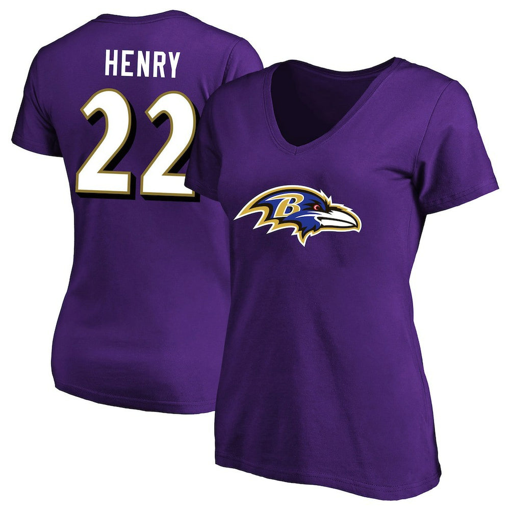 Derrick Henry Baltimore Ravens Women's Plus Size Fair Catch Name & Number Scoop Neck T-Shirt Purple | NFL