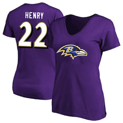 Derrick Henry Baltimore Ravens Women's Plus Size Fair Catch Name & Number Scoop Neck T-Shirt Purple | NFL