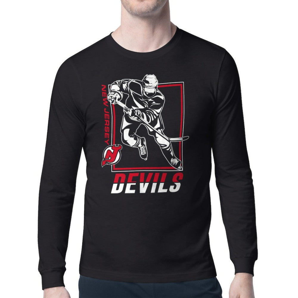 New Jersey Devils Starter Player Grid Long Sleeve T-Shirt - Black - NHL