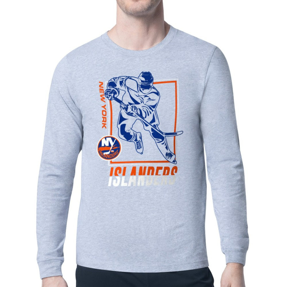 New York Islanders Starter Player Grid Long Sleeve T-Shirt - Heather Gray - NHL