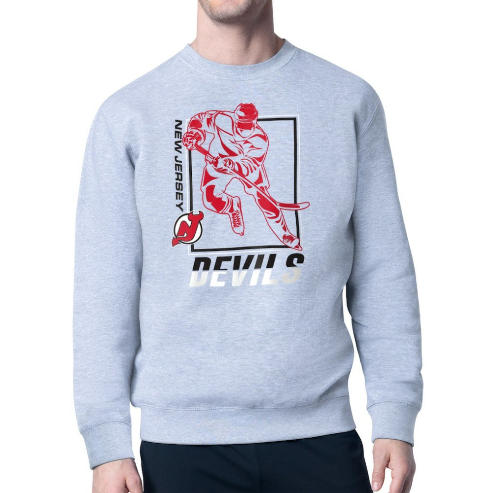 New Jersey Devils Starter Player Grid Fleece Pullover Sweatshirt - Heather Gray - NHL
