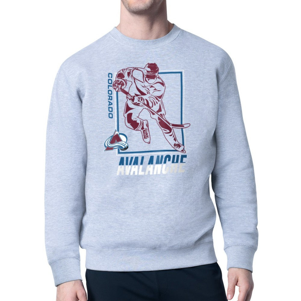 Colorado Avalanche Starter Player Grid Fleece Pullover Sweatshirt - Heather Gray - NHL