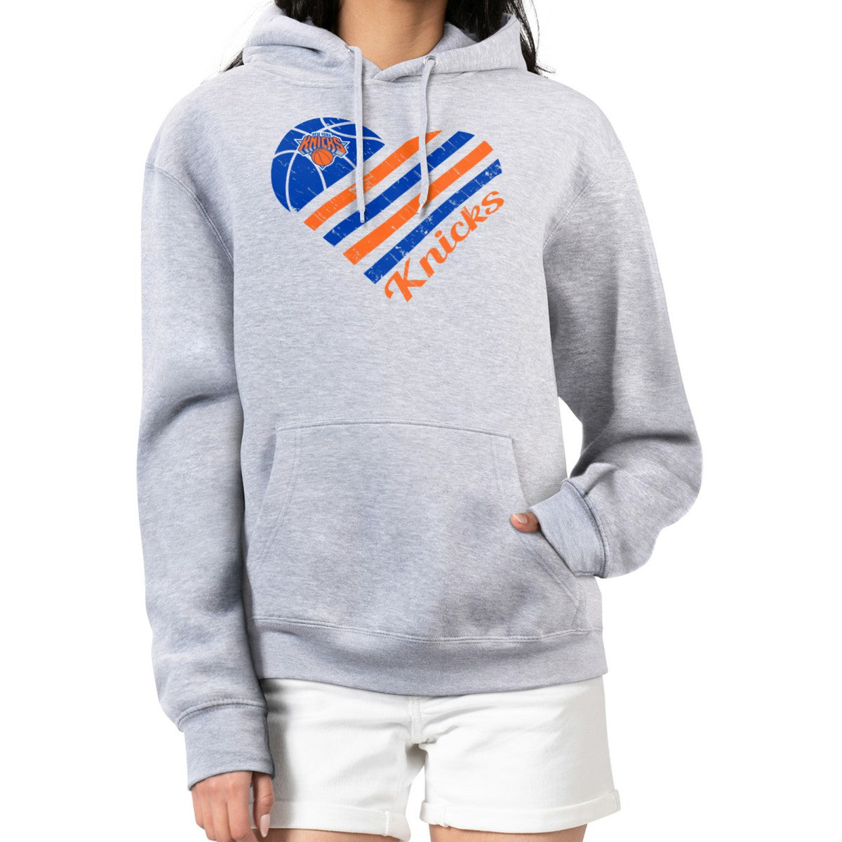 New York Knicks G-III 4Her by Carl Banks Women's Heart Pullover Hoodie - Heather Gray - NBA