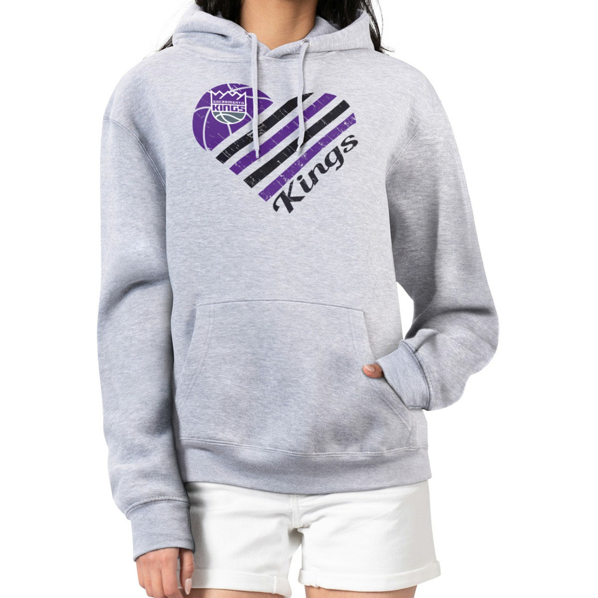Sacramento Kings G-III 4Her by Carl Banks Women's Heart Pullover Hoodie - Heather Gray - NBA