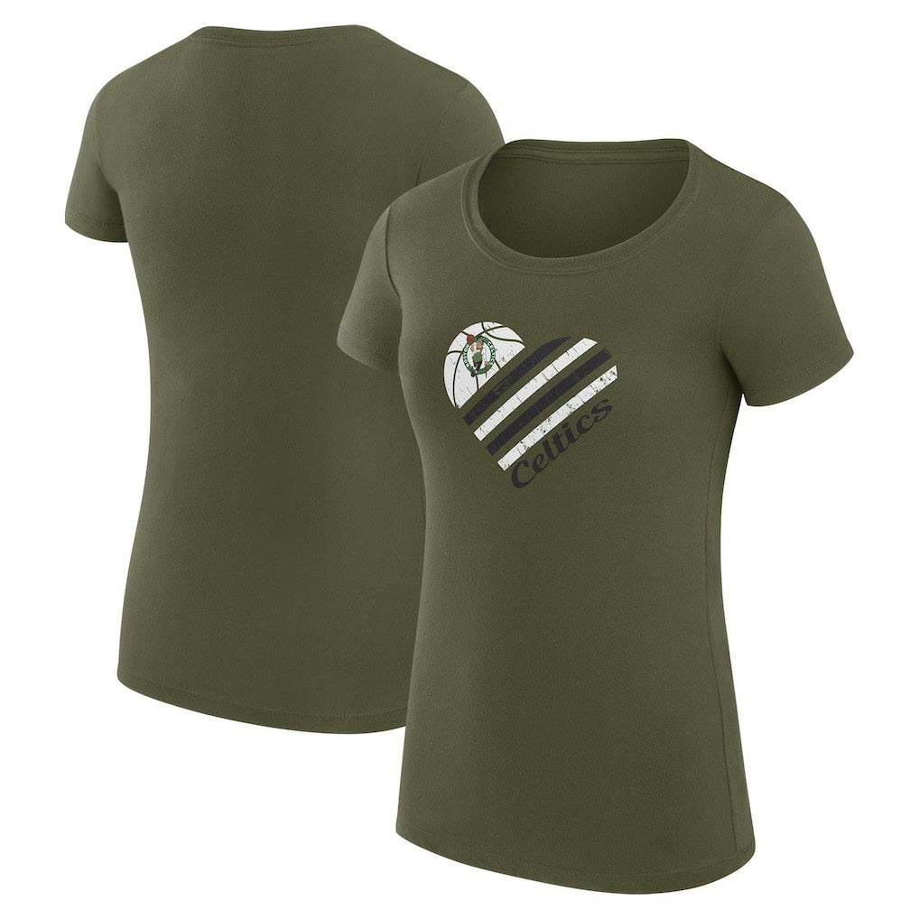 Boston Celtics G-III 4Her by Carl Banks Women's Super-Slim Fit Lightweight Heart T-Shirt Olive - NBA