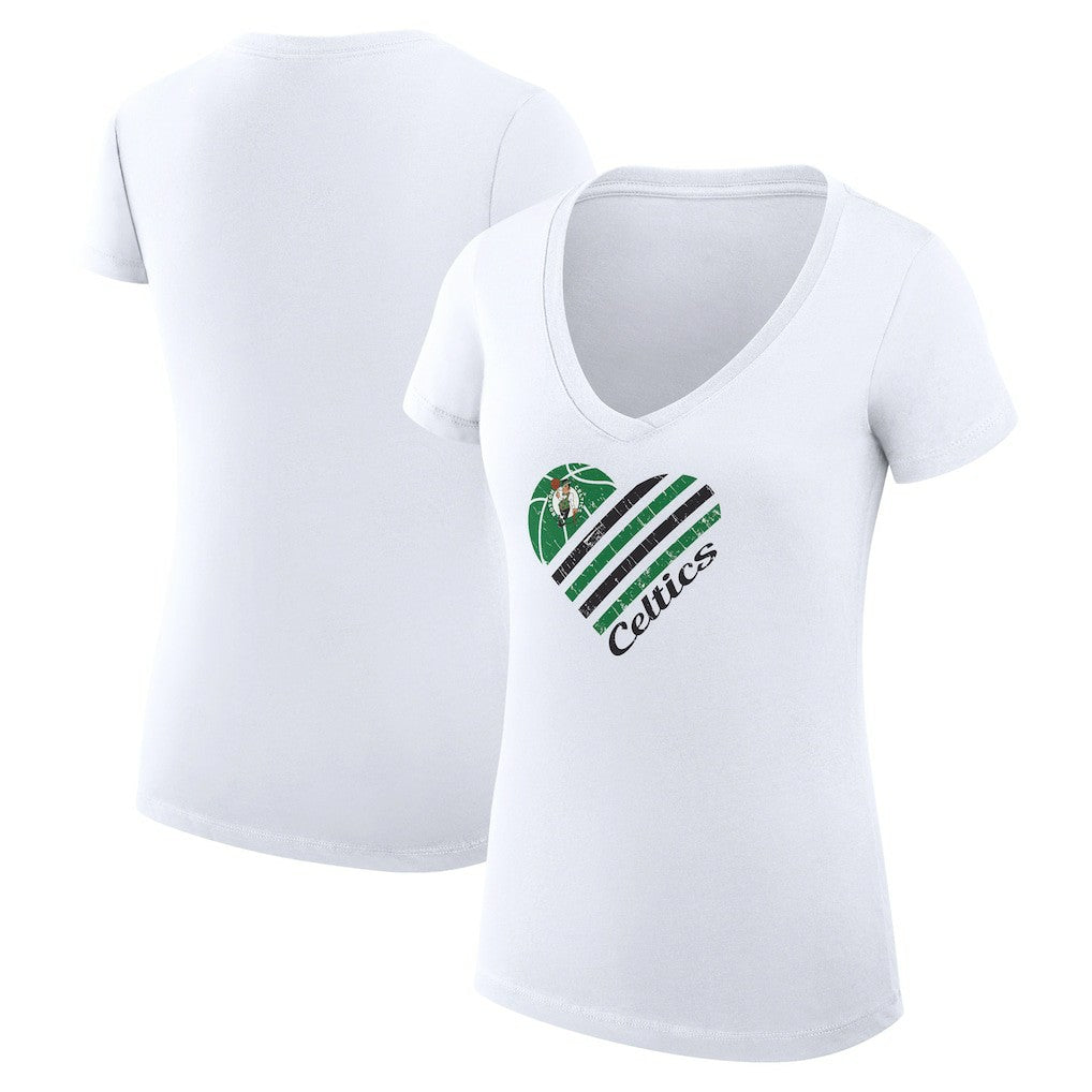 Boston Celtics G-III 4Her by Carl Banks Women's Super-Slim Fit Lightweight Heart V-Neck T-Shirt White - NBA