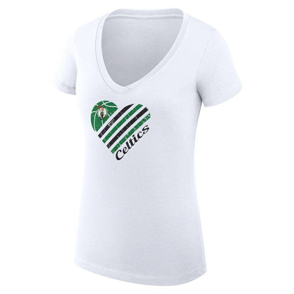 Boston Celtics G-III 4Her by Carl Banks Women's Super-Slim Fit Lightweight Heart V-Neck T-Shirt White - NBA