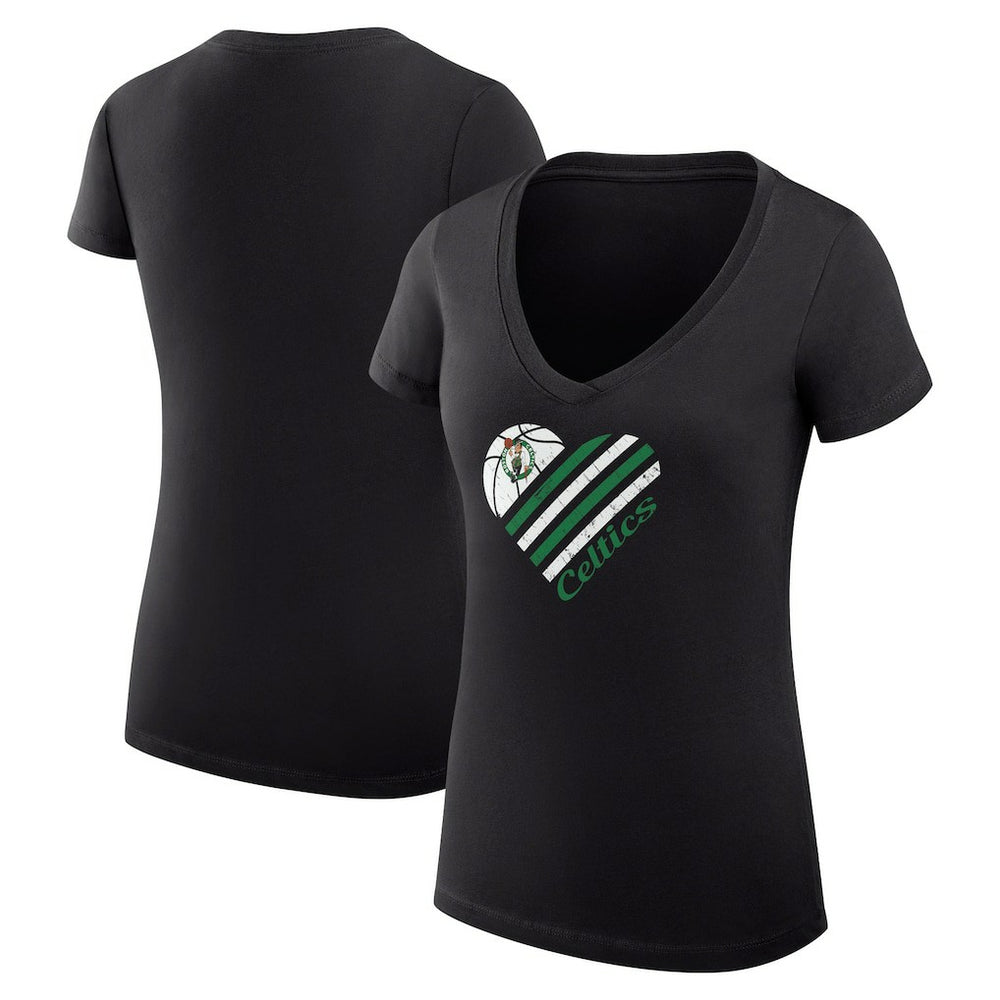 Boston Celtics G-III 4Her by Carl Banks Women's Super-Slim Fit Lightweight Heart V-Neck T-Shirt Black - NBA
