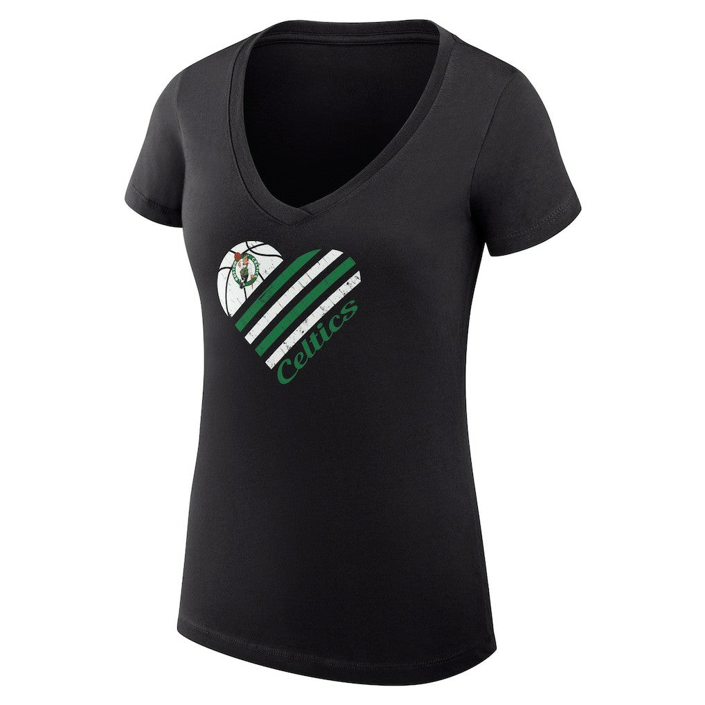 Boston Celtics G-III 4Her by Carl Banks Women's Super-Slim Fit Lightweight Heart V-Neck T-Shirt Black - NBA