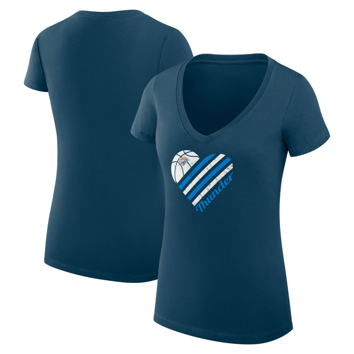 Oklahoma City Thunder G-III 4Her by Carl Banks Women's Super-Slim Fit Lightweight Heart V-Neck T-Shirt Navy - NBA
