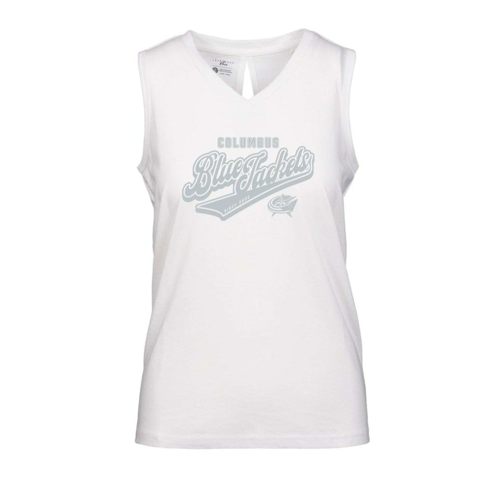 Columbus Blue Jackets Levelwear Women's Paisley Sweep V-Neck Tank Top - White - NHL