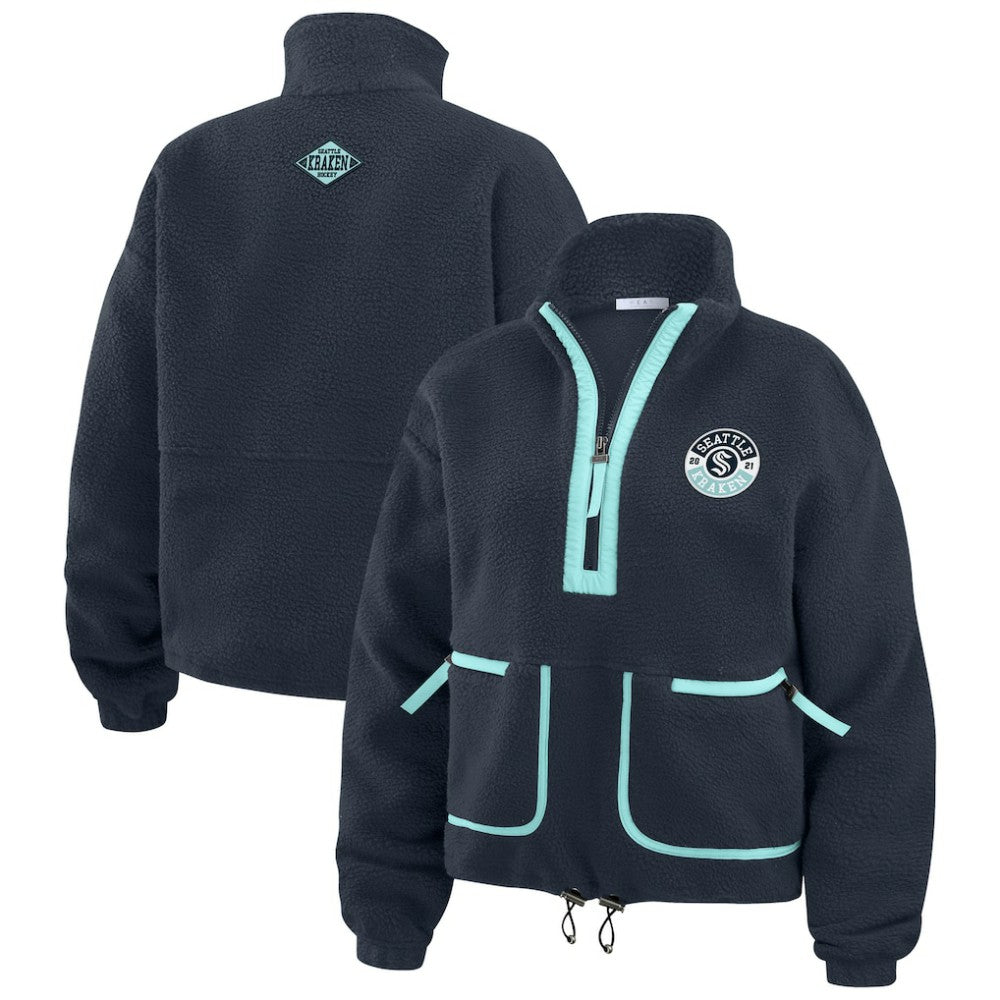 Seattle Kraken WEAR by Erin Andrews Women's Polar Fleece Half-Zip Jacket - Deep Sea Blue - NHL