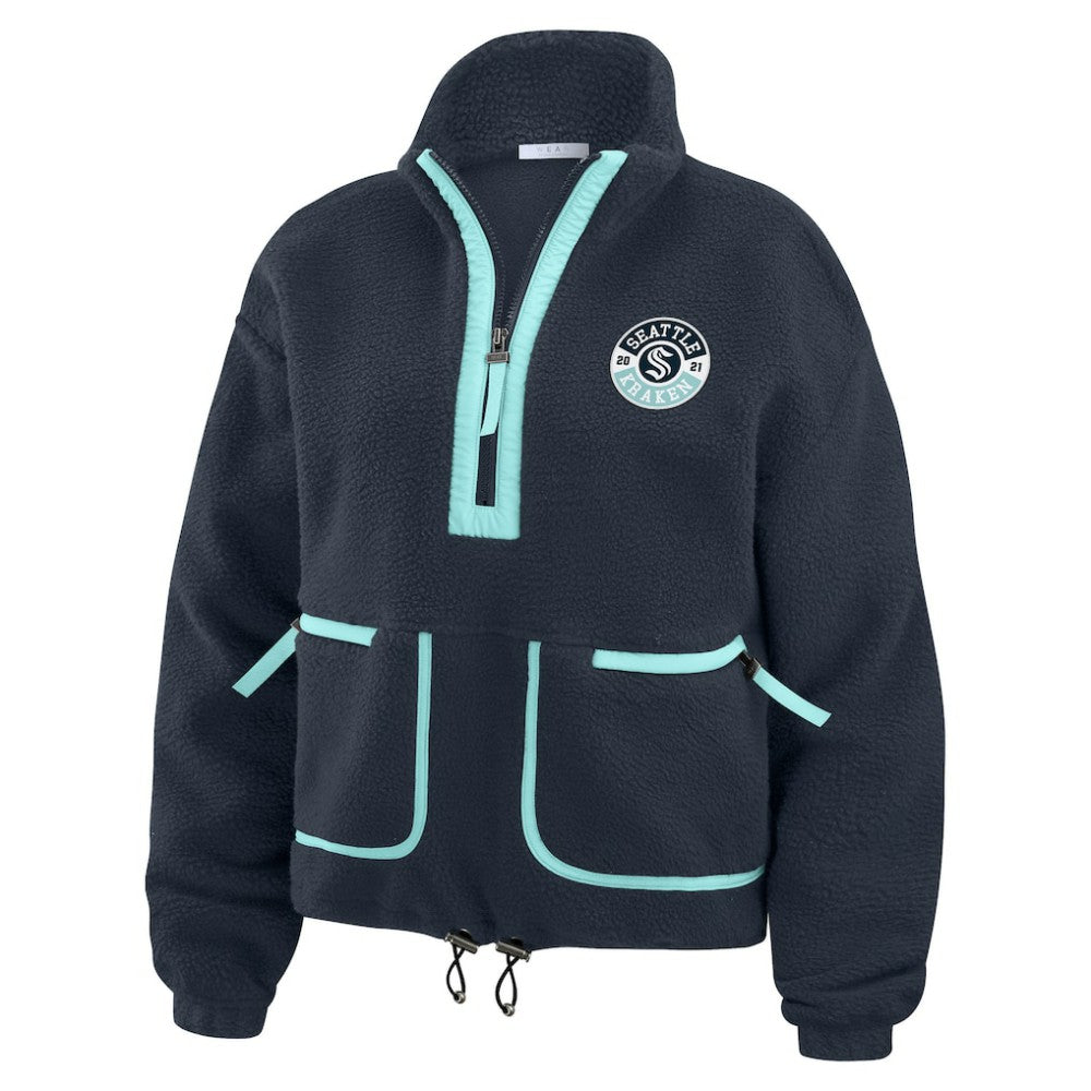 Seattle Kraken WEAR by Erin Andrews Women's Polar Fleece Half-Zip Jacket - Deep Sea Blue - NHL