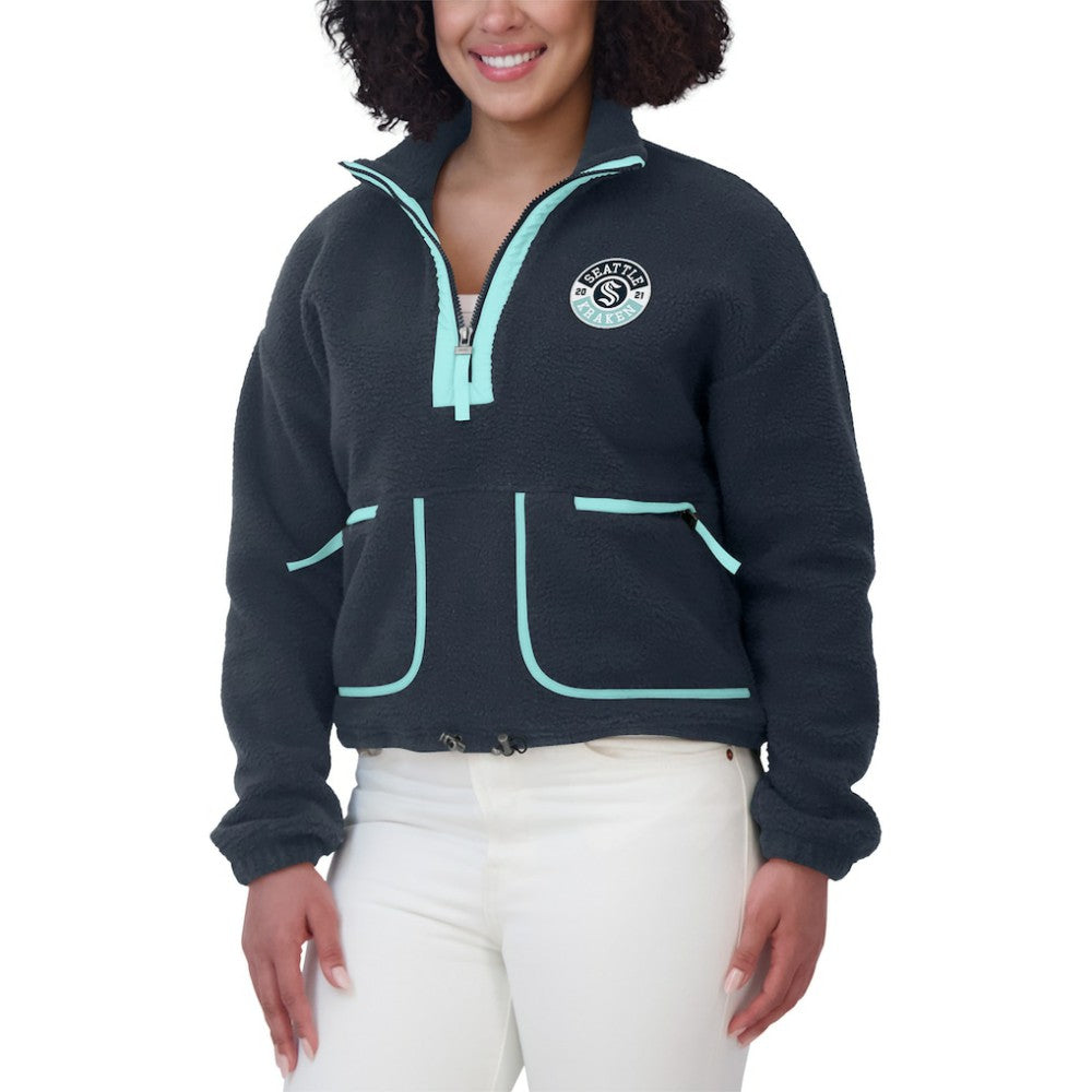 Seattle Kraken WEAR by Erin Andrews Women's Polar Fleece Half-Zip Jacket - Deep Sea Blue - NHL