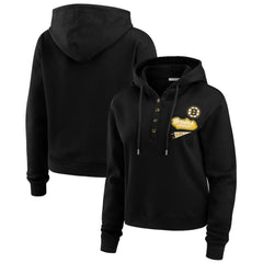 Boston Bruins WEAR by Erin Andrews Women's Waffle-Knit Pullover Hoodie - Black - NHL
