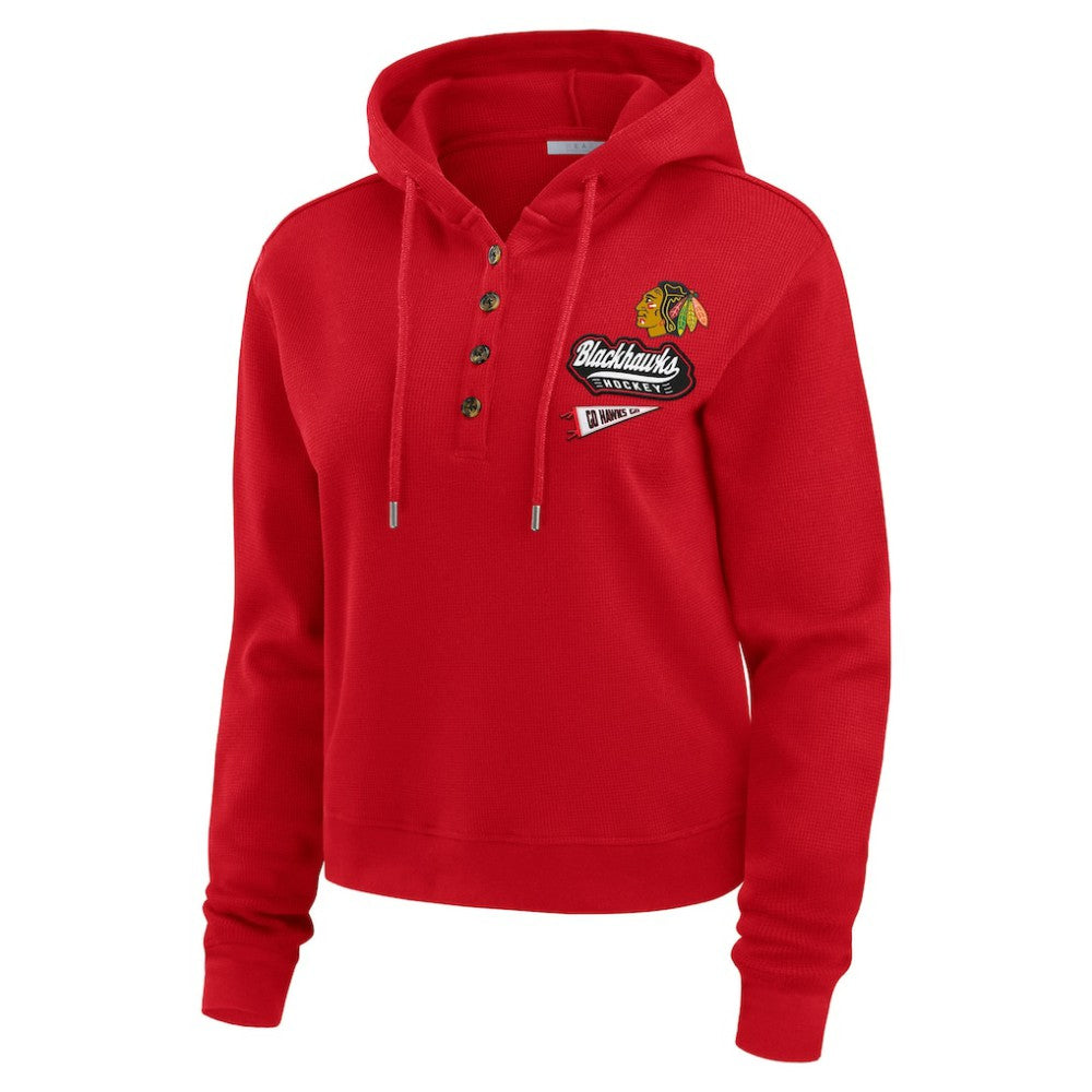Chicago Blackhawks WEAR by Erin Andrews Women's Waffle-Knit Pullover Hoodie - Red - NHL