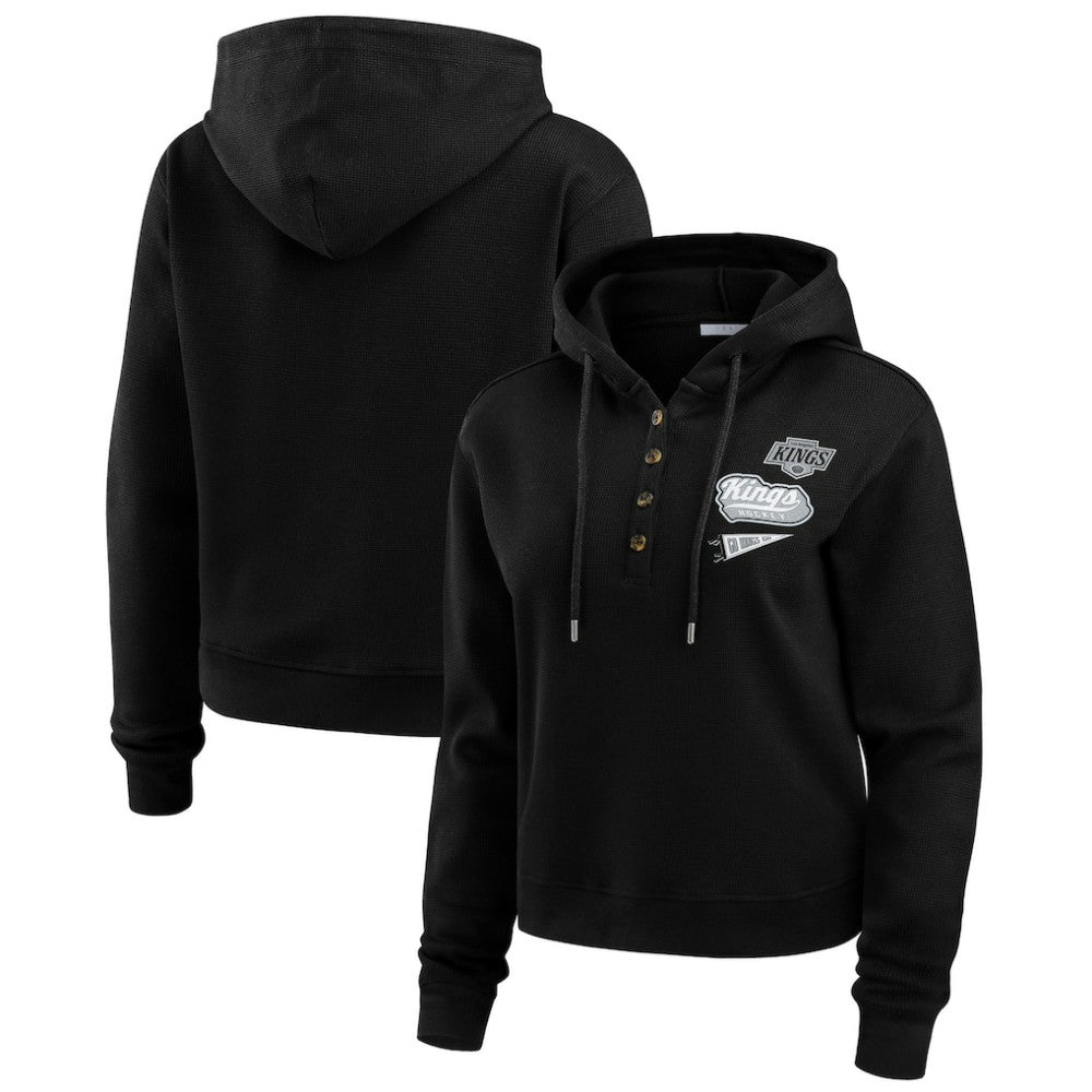 Los Angeles Kings WEAR by Erin Andrews Women's Waffle-Knit Pullover Hoodie - Black - NHL