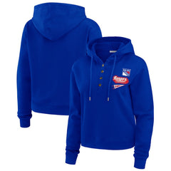 New York Rangers WEAR by Erin Andrews Women's Waffle-Knit Pullover Hoodie - Blue - NHL