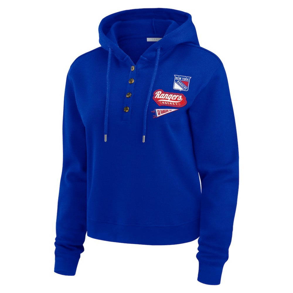 New York Rangers WEAR by Erin Andrews Women's Waffle-Knit Pullover Hoodie - Blue - NHL