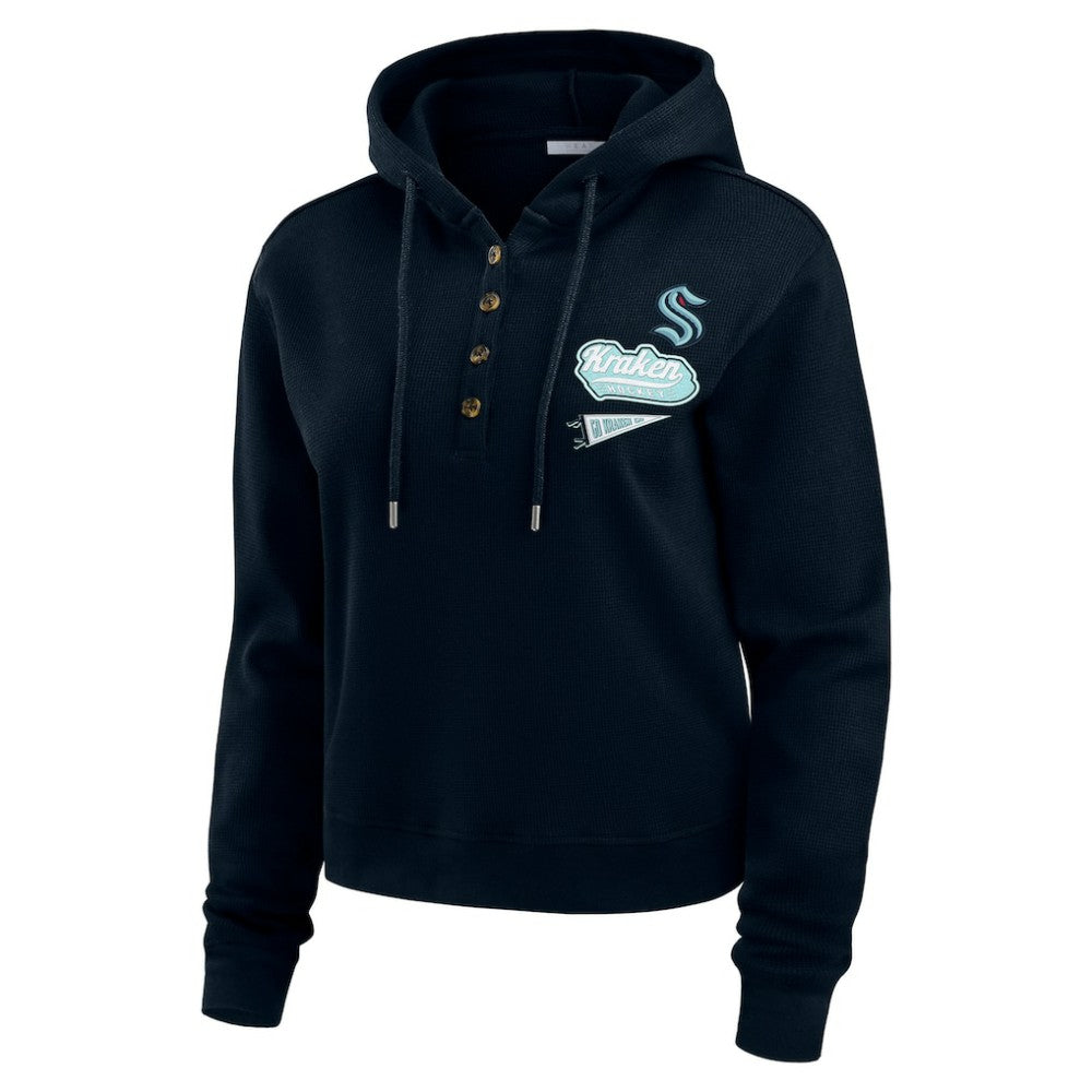 Seattle Kraken WEAR by Erin Andrews Women's Waffle-Knit Pullover Hoodie - Deep Sea Blue - NHL