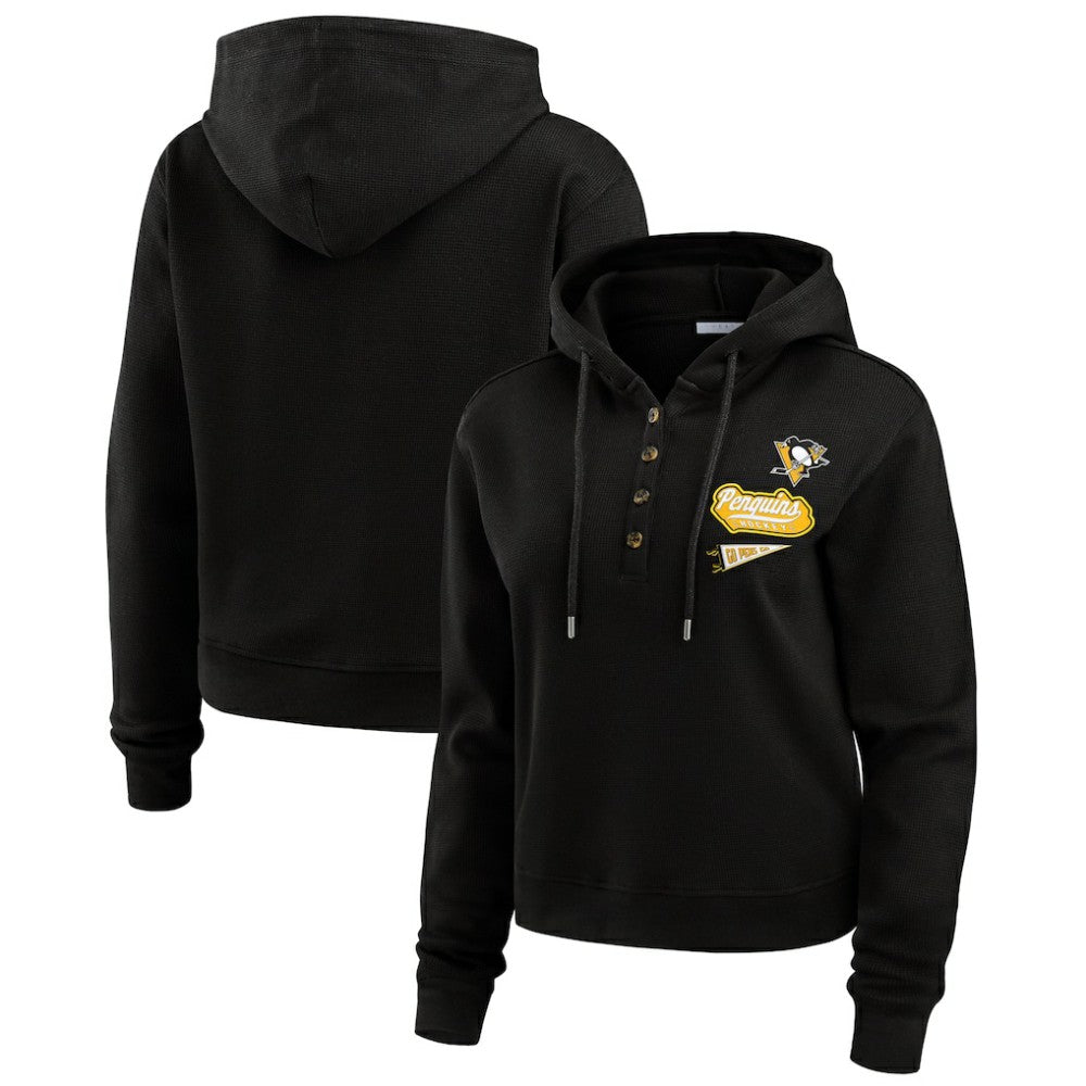 Pittsburgh Penguins WEAR by Erin Andrews Women's Waffle-Knit Pullover Hoodie - Black - NHL