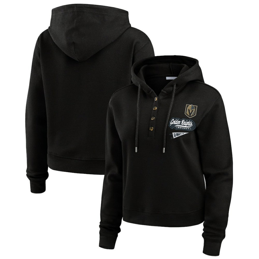 Vegas Golden Knights WEAR by Erin Andrews Women's Waffle-Knit Pullover Hoodie - Black - NHL