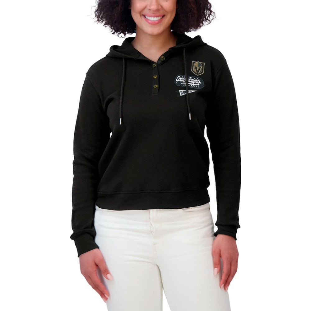 Vegas Golden Knights WEAR by Erin Andrews Women's Waffle-Knit Pullover Hoodie - Black - NHL