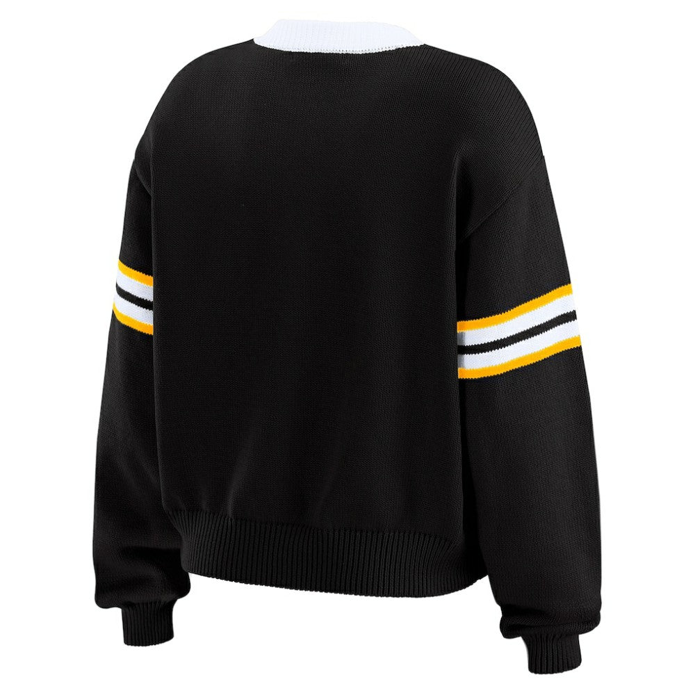 Pittsburgh Penguins WEAR by Erin Andrews Women's Cropped Lace-Up Sweater - Black - NHL