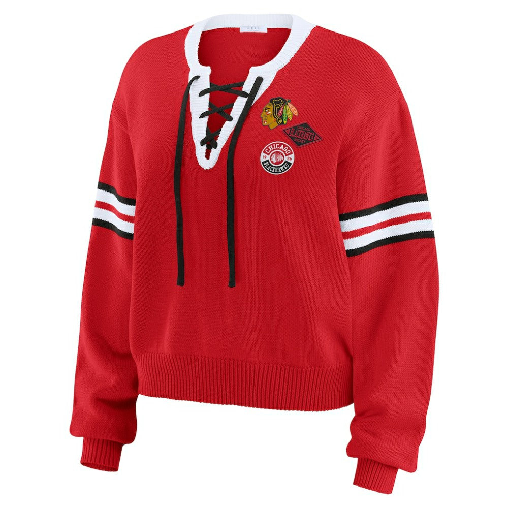Chicago Blackhawks WEAR by Erin Andrews Women's Cropped Lace-Up Sweater - Red - NHL