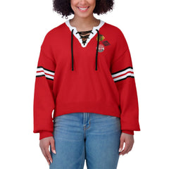 Chicago Blackhawks WEAR by Erin Andrews Women's Cropped Lace-Up Sweater - Red - NHL