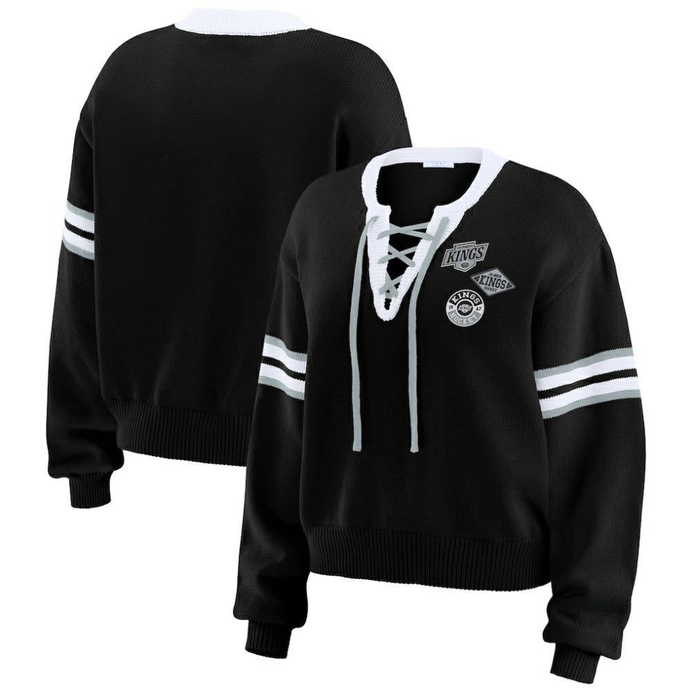Los Angeles Kings WEAR by Erin Andrews Women's Cropped Lace-Up Sweater - Black - NHL