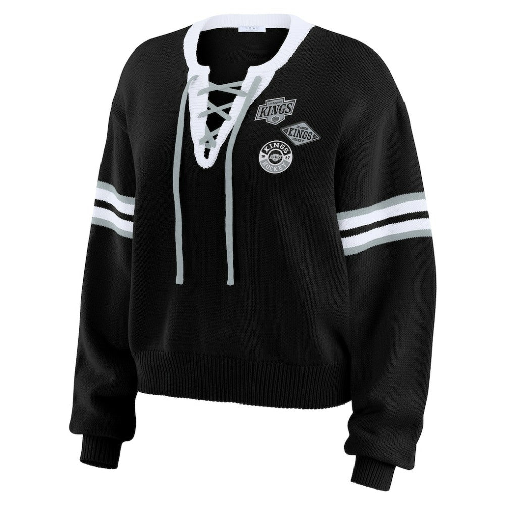 Los Angeles Kings WEAR by Erin Andrews Women's Cropped Lace-Up Sweater - Black - NHL