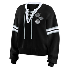 Los Angeles Kings WEAR by Erin Andrews Women's Cropped Lace-Up Sweater - Black - NHL