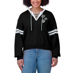 Los Angeles Kings WEAR by Erin Andrews Women's Cropped Lace-Up Sweater - Black - NHL