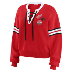 Detroit Red Wings WEAR by Erin Andrews Women's Cropped Lace-Up Sweater - Red - NHL