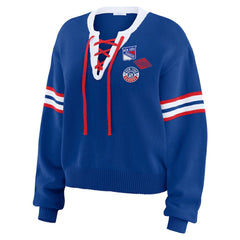 New York Rangers WEAR by Erin Andrews Women's Cropped Lace-Up Sweater - Blue - NHL