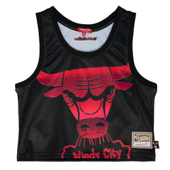 Chicago Bulls Women's Hardwood Classics Big Face 4.0 Cropped Tank Top Black - NBA
